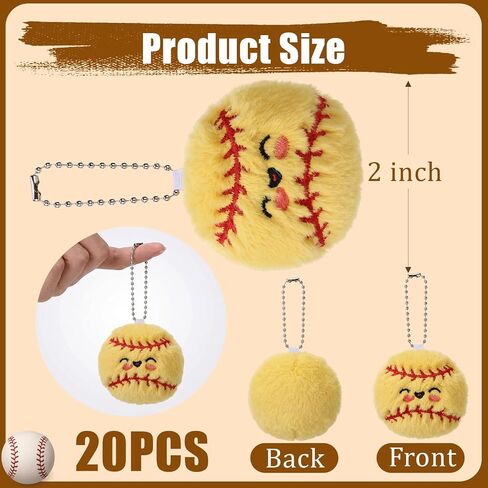 20 Pcs Softball Plush Keychain Smile Face Softball Keychain Plush Ball Prizes for Backpack Funny Sports Players Team Party Favors Gifts for Adults Group in Saudi Arabia