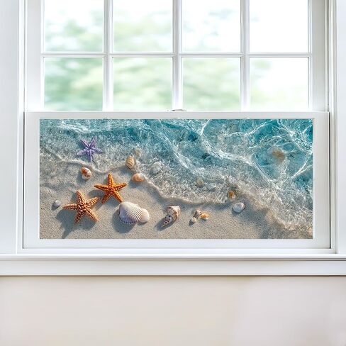 Window Privacy Film 17.3 x 39.3 Inch Seashell Beach Window Film Static Cling Decorative Window Covering for Bathroom Kitchen Decor in Kuwait