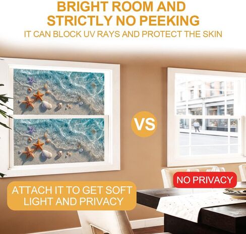 Window Privacy Film 17.3 x 39.3 Inch Seashell Beach Window Film Static Cling Decorative Window Covering for Bathroom Kitchen Decor in Kuwait