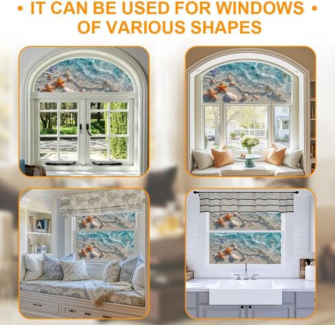 Window Privacy Film 17.3 x 39.3 Inch Seashell Beach Window Film Static Cling Decorative Window Covering for Bathroom Kitchen Decor in Kuwait