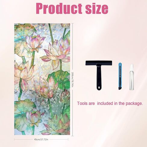 Lotus Window Privacy Film, Stained Glass Rainbow Window Film, Decorative Static Cling Frosted Glass Film, No Glue Privacy Window Cling for Bathroom Home UV Blocking, 17.5''x78.7 in Kuwait