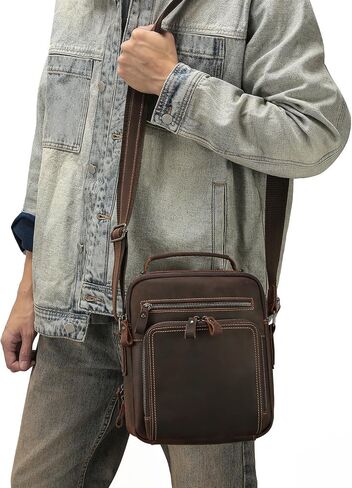 Genuine Leather Small Messenger Bag for Men，Man Purse Vintage Shoulder Crossbody Bags for Work Business Travel in Saudi Arabia