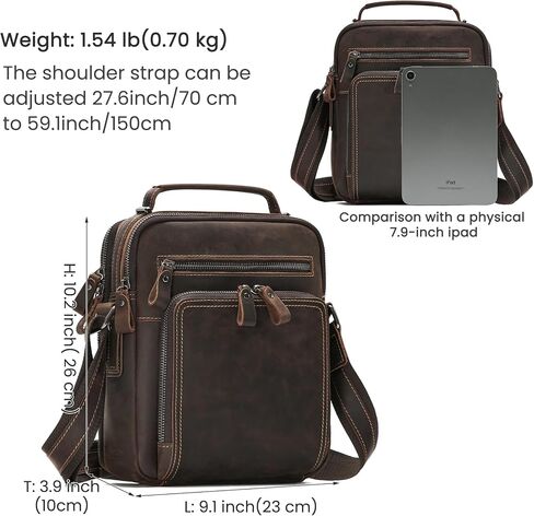 Genuine Leather Small Messenger Bag for Men，Man Purse Vintage Shoulder Crossbody Bags for Work Business Travel in Saudi Arabia