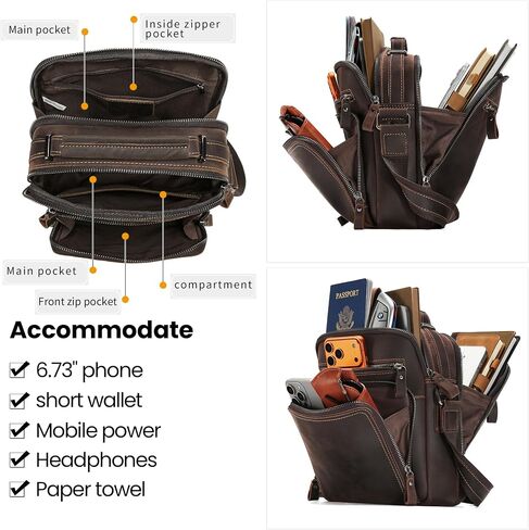 Genuine Leather Small Messenger Bag for Men，Man Purse Vintage Shoulder Crossbody Bags for Work Business Travel in Saudi Arabia