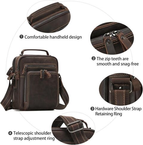 Genuine Leather Small Messenger Bag for Men，Man Purse Vintage Shoulder Crossbody Bags for Work Business Travel in Saudi Arabia