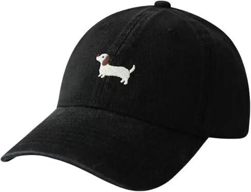 Anna-Kaci Women's Embroidered Sausage Dog Baseball Cap Adjustable Curved Brim Cotton Casual Hat in Kuwait