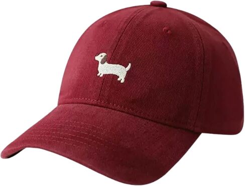 Anna-Kaci Women's Embroidered Sausage Dog Baseball Cap Adjustable Curved Brim Cotton Casual Hat in Kuwait