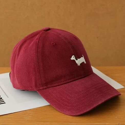 Anna-Kaci Women's Embroidered Sausage Dog Baseball Cap Adjustable Curved Brim Cotton Casual Hat in Kuwait
