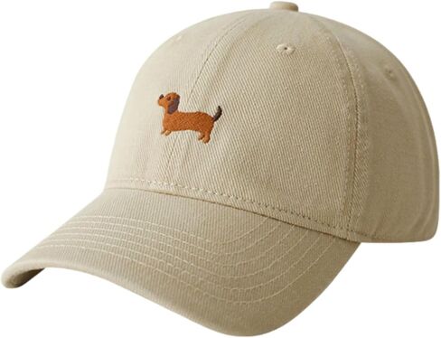 Anna-Kaci Women's Embroidered Sausage Dog Baseball Cap Adjustable Curved Brim Cotton Casual Hat in Kuwait