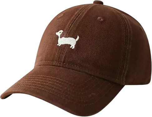 Anna-Kaci Women's Embroidered Sausage Dog Baseball Cap Adjustable Curved Brim Cotton Casual Hat in Kuwait