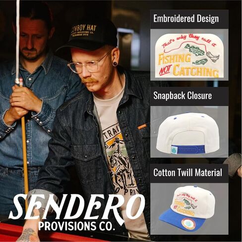 قبعة Sendero Provisions Co. Not Catching - قبعة Snapback مكونة من 5 ألواح مطرزة ولهذا السبب يسمونها صيد السمك لا يصطاد، نسيج قطني طويل، مقاس قابل للتعديل، قبعة صيد خارجية مرحة in Kuwait