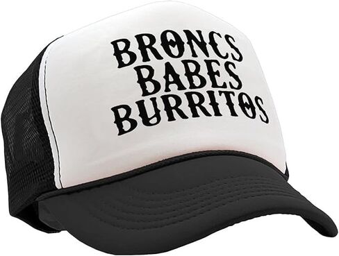 The Goozler Broncs Babes and Burritos Adjustable Unisex Mesh Trucker Hat Funny Cowboy Humor Snapback Baseball Cap Gag Gift in Kuwait
