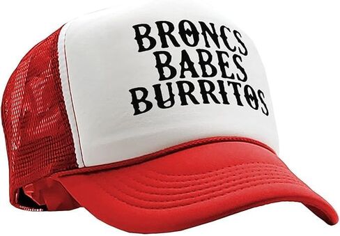 The Goozler Broncs Babes and Burritos Adjustable Unisex Mesh Trucker Hat Funny Cowboy Humor Snapback Baseball Cap Gag Gift in Kuwait