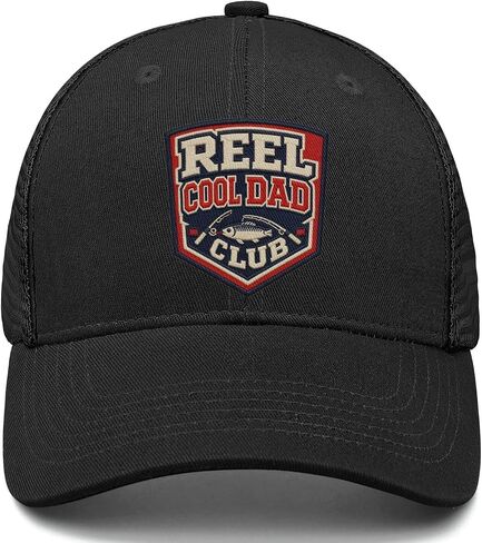 Reel Cool Dad Club Fishing Trucker Hat, Funny Embroidered Mesh Baseball Cap for Dads, Adjustable Black Fishing Hat in Saudi Arabia