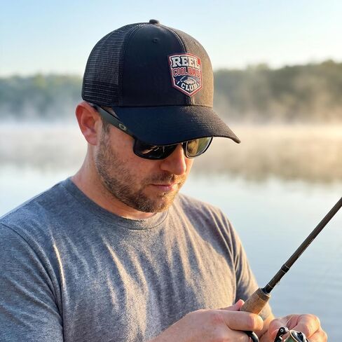 Reel Cool Dad Club Fishing Trucker Hat, Funny Embroidered Mesh Baseball Cap for Dads, Adjustable Black Fishing Hat in Saudi Arabia