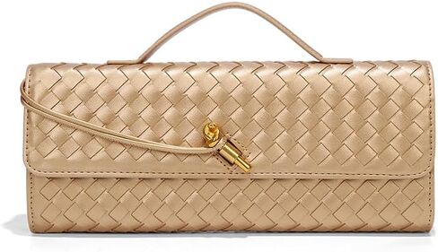 LMKIDS Woven Evening Bag Clutch Purses For Women, Woven Leather Crossbody Bag Purse For Women Shoulder Handbag Cute Satchels (Champagne) in Kuwait