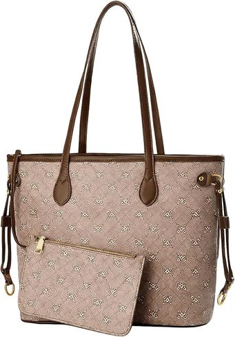 Large Vegan Leather Tote Bag for Women, 2pcs Purses And Handbags, Top Handle Satchel Purses Ladies Shoulder Bags in Saudi Arabia