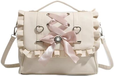Bow Purse Cutecore Backpack, Satchel Crossbody Japanese Bag with Ruffle, Anime Bows Heart Decors Crossbody Shoulder Bag, Jirai Kei Coquette Shoujo Girl Gothic Lolita Fashion, gothic purse in Saudi Arabia
