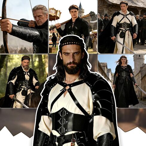 11 Pcs Men's Renaissance Costume Set-Medieval Pirate Viking Costume-Belt Shoulder Armor Bag Cosplay Halloween Accessories in Saudi Arabia