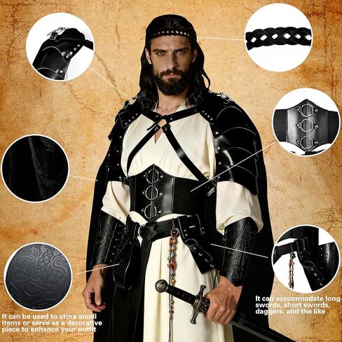 11 Pcs Men's Renaissance Costume Set-Medieval Pirate Viking Costume-Belt Shoulder Armor Bag Cosplay Halloween Accessories in Saudi Arabia
