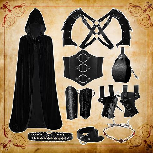 11 Pcs Men's Renaissance Costume Set-Medieval Pirate Viking Costume-Belt Shoulder Armor Bag Cosplay Halloween Accessories in Saudi Arabia