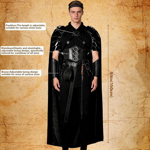 11 Pcs Men's Renaissance Costume Set-Medieval Pirate Viking Costume-Belt Shoulder Armor Bag Cosplay Halloween Accessories in Saudi Arabia