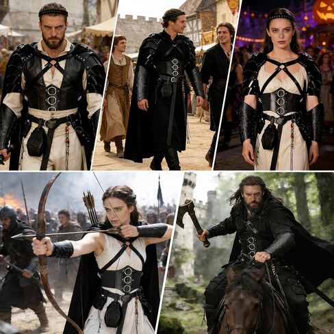11 Pcs Men's Renaissance Costume Set-Medieval Pirate Viking Costume-Belt Shoulder Armor Bag Cosplay Halloween Accessories in Saudi Arabia