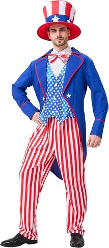 Uncle Sam Costume Adult Men, 4pcs 4th of July Outfit, American Flag Patriotic Party Suit for Independence Day in Saudi Arabia