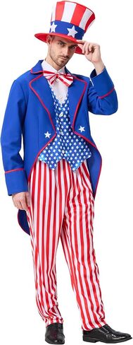 Uncle Sam Costume Adult Men, 4pcs 4th of July Outfit, American Flag Patriotic Party Suit for Independence Day in Saudi Arabia