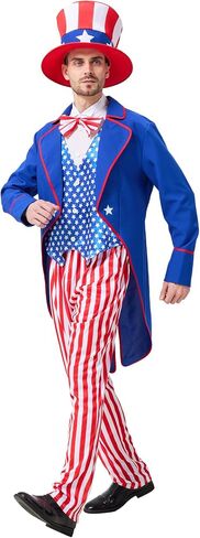 Uncle Sam Costume Adult Men, 4pcs 4th of July Outfit, American Flag Patriotic Party Suit for Independence Day in Saudi Arabia