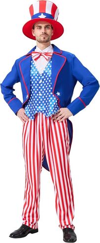 Uncle Sam Costume Adult Men, 4pcs 4th of July Outfit, American Flag Patriotic Party Suit for Independence Day in Saudi Arabia