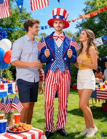 Uncle Sam Costume Adult Men, 4pcs 4th of July Outfit, American Flag Patriotic Party Suit for Independence Day in Saudi Arabia