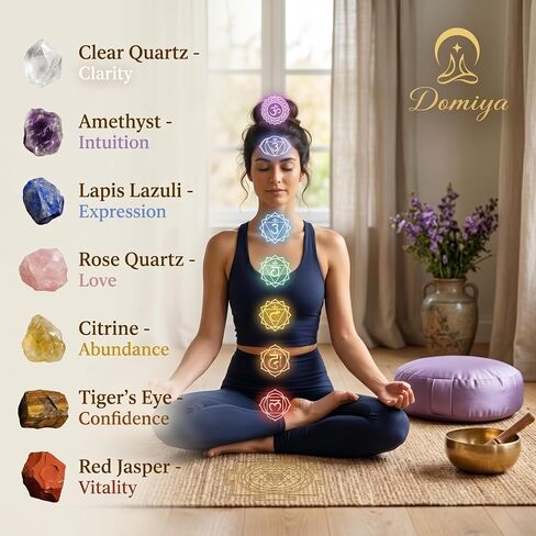 7 Chakra Healing Crystals Set for Meditation & Energy Alignment - Raw Amethyst, Rose Quartz, Citrine, Lapis Lazuli, Clear Quartz, Tiger's Eye & Red Jasper - Wooden Gift Box in Kuwait