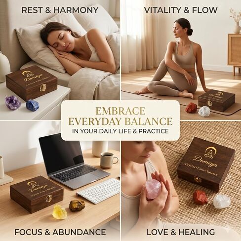 7 Chakra Healing Crystals Set for Meditation & Energy Alignment - Raw Amethyst, Rose Quartz, Citrine, Lapis Lazuli, Clear Quartz, Tiger's Eye & Red Jasper - Wooden Gift Box in Kuwait
