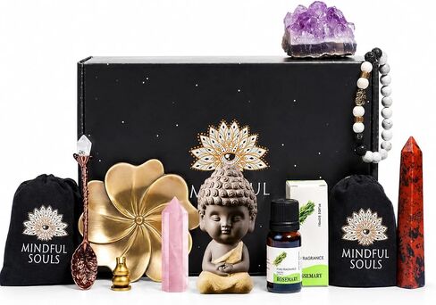 Mindful Souls Spiritual Healing Gift Set – Meditation & Mindfulness Box with Buddha Figurine, Healing Crystals, Mala Beads, Essential Oil & Gemstone Jewelry – Holistic Self-Care & Inner Peace Kit in Saudi Arabia