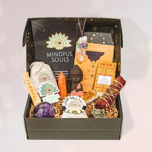 Mindful Souls Spiritual Healing Gift Set – Meditation & Mindfulness Box with Buddha Figurine, Healing Crystals, Mala Beads, Essential Oil & Gemstone Jewelry – Holistic Self-Care & Inner Peace Kit in Saudi Arabia