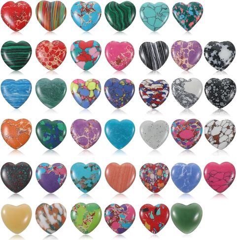 100 Pcs Heart Stones Worry Stones Heart Shape Anxiety Crystal Bulk 0.8 Inch Gemstones Assorted Natural Cute Hearts Crystals Set for Anxiety Decoration Gifts in Kuwait