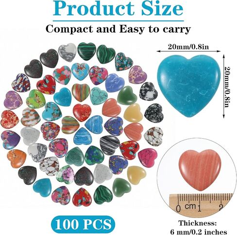 100 Pcs Heart Stones Worry Stones Heart Shape Anxiety Crystal Bulk 0.8 Inch Gemstones Assorted Natural Cute Hearts Crystals Set for Anxiety Decoration Gifts in Kuwait