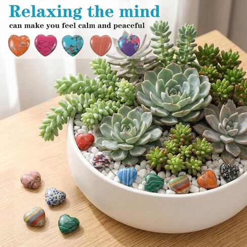 100 Pcs Heart Stones Worry Stones Heart Shape Anxiety Crystal Bulk 0.8 Inch Gemstones Assorted Natural Cute Hearts Crystals Set for Anxiety Decoration Gifts in Kuwait