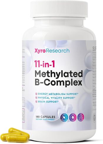 Methylated B-Complex Vitamins - Complete Bioactive Methyl B-Vitamins B12 B6 B9 5-MTHF for Energy Heart Brain & Methylation - Women Men Bio Active Nutrients MTHFR Multivitamins Support in Kuwait
