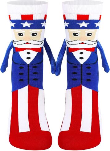 4th of July Magnetic Holding Hands Socks, Funny American Flag Socks For Men Women, USA Sock for Adults Independence Day in Saudi Arabia