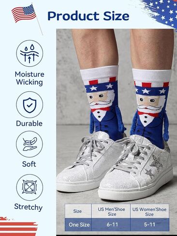 4th of July Magnetic Holding Hands Socks, Funny American Flag Socks For Men Women, USA Sock for Adults Independence Day in Saudi Arabia