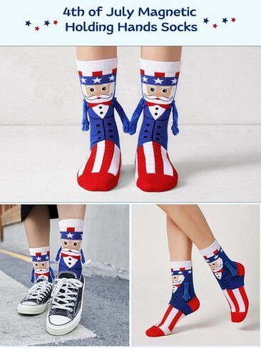 4th of July Magnetic Holding Hands Socks, Funny American Flag Socks For Men Women, USA Sock for Adults Independence Day in Saudi Arabia
