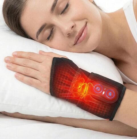 Built-in Battery Heating Massage Wrist Brace, Carpal Tunnel Relief Wrist Support with Heat and Compression, Portable Cordless Hand Massager for Arthritis Tendonitis, Night & Work Wear in Saudi Arabia