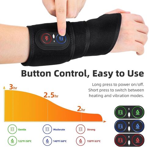 Built-in Battery Heating Massage Wrist Brace, Carpal Tunnel Relief Wrist Support with Heat and Compression, Portable Cordless Hand Massager for Arthritis Tendonitis, Night & Work Wear in Saudi Arabia