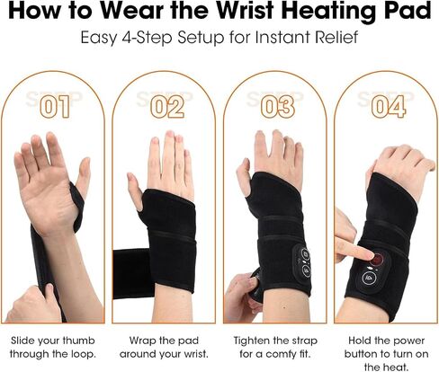 Built-in Battery Heating Massage Wrist Brace, Carpal Tunnel Relief Wrist Support with Heat and Compression, Portable Cordless Hand Massager for Arthritis Tendonitis, Night & Work Wear in Saudi Arabia