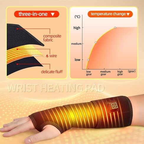 Built-in Battery Heating Massage Wrist Brace, Carpal Tunnel Relief Wrist Support with Heat and Compression, Portable Cordless Hand Massager for Arthritis Tendonitis, Night & Work Wear in Saudi Arabia