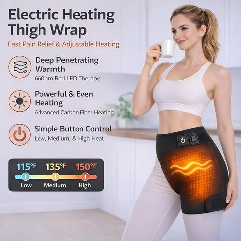 2-in-1 Hip Heating Pad with Massage for Pain Relief & Sciatica Support, Wearable Adjustable Hip & Thigh Brace with 5000ml Portable Power Bank, Women Men Heated Hip Brace for Home Office in Kuwait