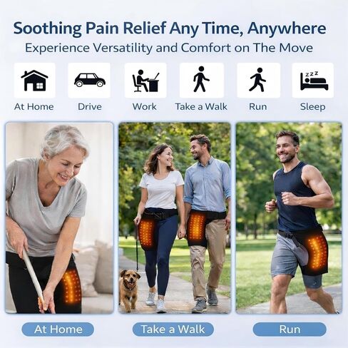 2-in-1 Hip Heating Pad with Massage for Pain Relief & Sciatica Support, Wearable Adjustable Hip & Thigh Brace with 5000ml Portable Power Bank, Women Men Heated Hip Brace for Home Office in Kuwait