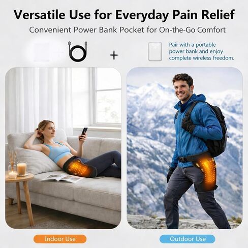 2-in-1 Hip Heating Pad with Massage for Pain Relief & Sciatica Support, Wearable Adjustable Hip & Thigh Brace with 5000ml Portable Power Bank, Women Men Heated Hip Brace for Home Office in Kuwait
